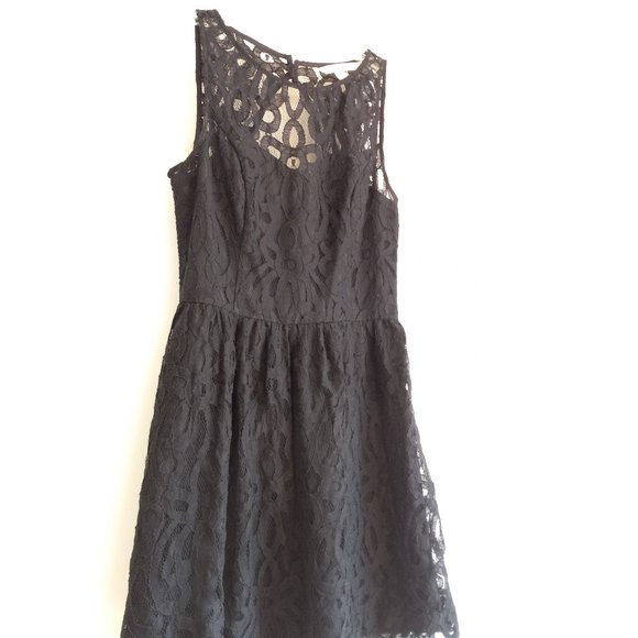 Retro-Vibe Black Lace Dress w/ Triangle Cut Out Back Detail Cocktail Holiday 6 - Picture 2 of 15